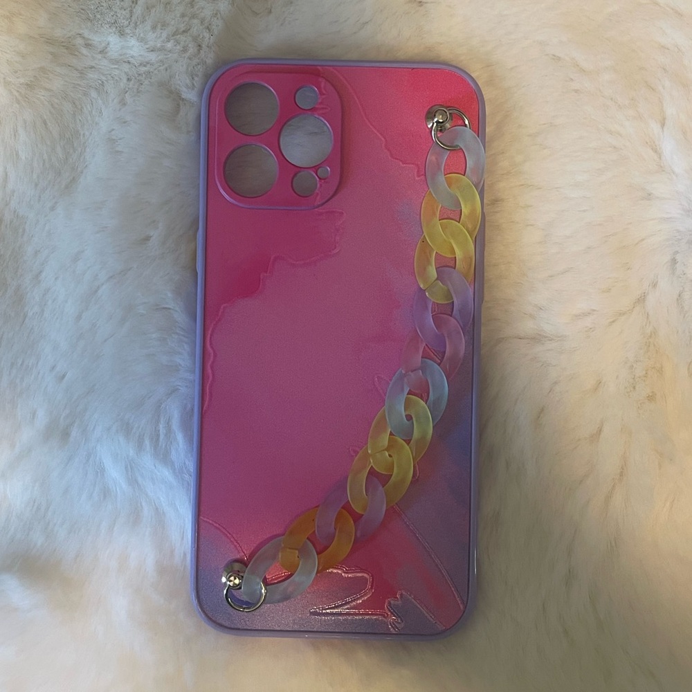 Vibrant Pink iPhone Case with Diagonal Chain Design